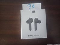 Photo of unopened box of Soundpeats True Capsule wireless earbuds showing front with image of earbuds and product name.