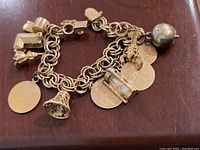 Full view of bracelet and charms on wood surface