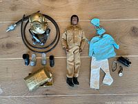 Overview of all items arranged on wooden surface