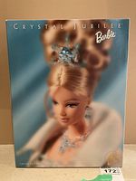 Front view of the Barbie Crystal Jubilee Doll box showing the doll's face and branding.