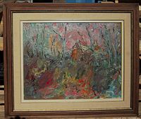 Full front view of the framed oil painting.