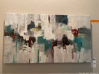 Large abstract canvas painting with textured brush strokes in muted colors, signed by the artist.