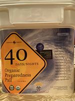 Label view of Survive2Thrive 40 Days/Nights Organic Preparedness Pail by Enerhealth Botanicals