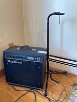 Wide view of Mesa/Boogie Studio-22 combo amp and Precision guitar stand