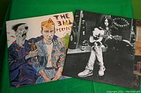 Front covers of The The Perfect EP and Neil Young Greatest Hits vinyl albums on a green surface.