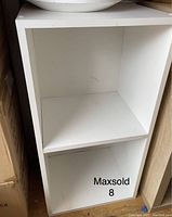 Front view of the white 2-cube storage organizer showing both square compartments and closed back