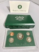 1998-S US Mint Proof Coin Set display with original box and certificate of authenticity.