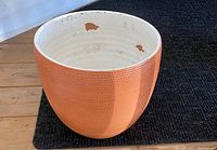 Photo showing the full view of the orange textured planter with visible interior paint chips