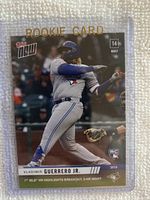 Front of 2019 Topps Now #229 Vladimir Guerrero Jr. Rookie Card showing him batting, dated May 14, 2019.
