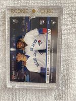 Front view of the 2019 Topps Now #275 rookie card with Cavan Biggio and Vladimir Guerrero Jr., in magnetic rookie card holder showing embossed 'ROOKIE CARD'