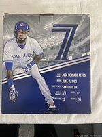 Photo of box front showing Jose Reyes in Blue Jays uniform, player details and number 7 graphic.