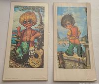Both vintage Michel Thomas prints together, showing colorful cartoon boys and plastic wrapping