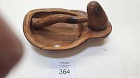 Photo showing wood bowl and mallet set with natural wood grain and polished finish.