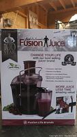 Front view of the Jack LaLanne Fusion Juicer box highlighting product features and BPA free label.