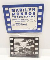 Closed pack of the Marilyn Monroe trade cards, sealed in blue and white header with label