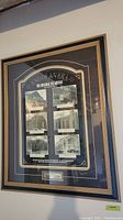 Full framed print featuring six black and white photographs of Original Six NHL arenas with title 'End of an Era: The Original Six Arenas', displayed under glass.