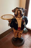 Front view of full bulldog butler tray table holding round tray