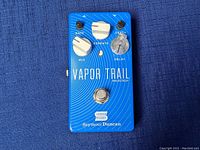 Front view showing pedal top panel with control knobs labeled Rate, Repeats, Delay, Depth and footswitch.