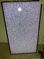Front view of the 50-inch LG flat screen TV powered on, showing static on the screen.