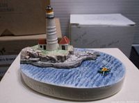 Boston Lighthouse miniature with painted ocean and rocky base.