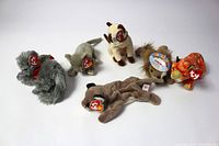 All six vintage Pussy Cats Beanie Babies shown arranged on white background, showcasing various breeds and colors, all new with tags.