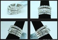 Four angle views of the bridal ring set showing the interlinked design, diamond cuts, and setting details