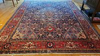 Full view of 7'x10' Persian area rug showing central medallion and border