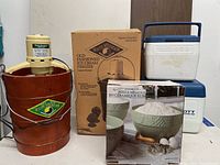 Overview of ice cream maker, bowl set box and two coolers