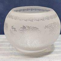 Front view of the round frosted glass lamp shade with etched scenic design