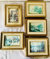 Full set of five framed prints by James Keirstead arranged on white background showing gold-tone frames and varied Canadian rural scenes.