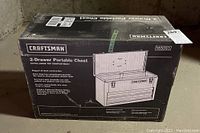 Photo of the packaging box showing Craftsman 2-Drawer Portable Chest label and image