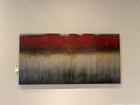 Front view of large rectangular wall art mounted on white wall showing textured abstract color bands