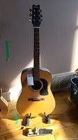 Front view of Washburn D-10 acoustic guitar on stand