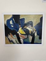 Full view of framed abstract oil painting