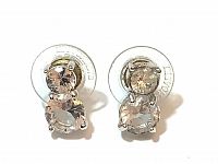 Close-up of the front of the two Swarovski earrings showing double brilliant cut crystals and clear backings.