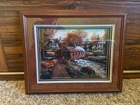 Full framed tole art painting depicting rural autumn scene