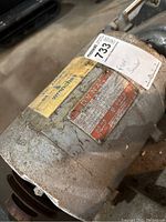 Close-up image of the motor label on the floor sander showing brand name 'Dyna' and technical specs.