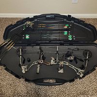 Overview of bow, case and arrows
