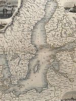 Close-up photo showing detailed hand-coloured and labelled map area of the Baltic Sea and surrounding countries.