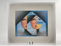 Full view of lithograph art print titled Endless Nights by Gray, side view showing photo corners mounted on acid free board inside shrink wrap.