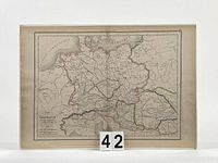 Full view of the antique map showing Germany with geographical and political borders in a hand-coloured presentation.