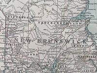 Close-up showing the western and central regions of New Brunswick and Nova Scotia with detailed towns and boundaries.