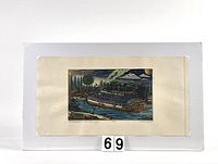 Full view of original colour etching mounted on white board and shrink-wrapped for protection with lot number