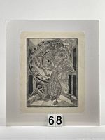 Full view of the original etching mounted on acid-free white board with shrink wrap for protection