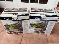 Two boxed Chiller Bowls with vented ice chambers for serving chilled food.