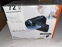 Front view of the Sony Handycam HDR-PJ540 box showing the camcorder photo and label with model number.
