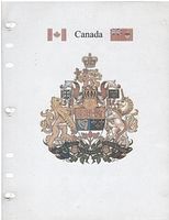 Front cover page of the Canada stamp album with provincial flags and coat of arms