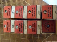 Photo showing 5 Marconi Motortron radio tube boxes, two labeled 3LF4 and some marked 1961.