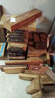 Wide view of assorted wood blocks with chalk labels