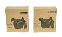 Front view of the two Blusmart bike locks in their original brown cardboard packaging, each showing an image of the black coiled lock and combination dial.